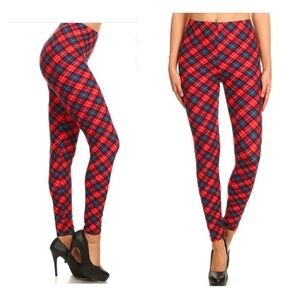 Red and Blue Plaid High Waisted Leggings